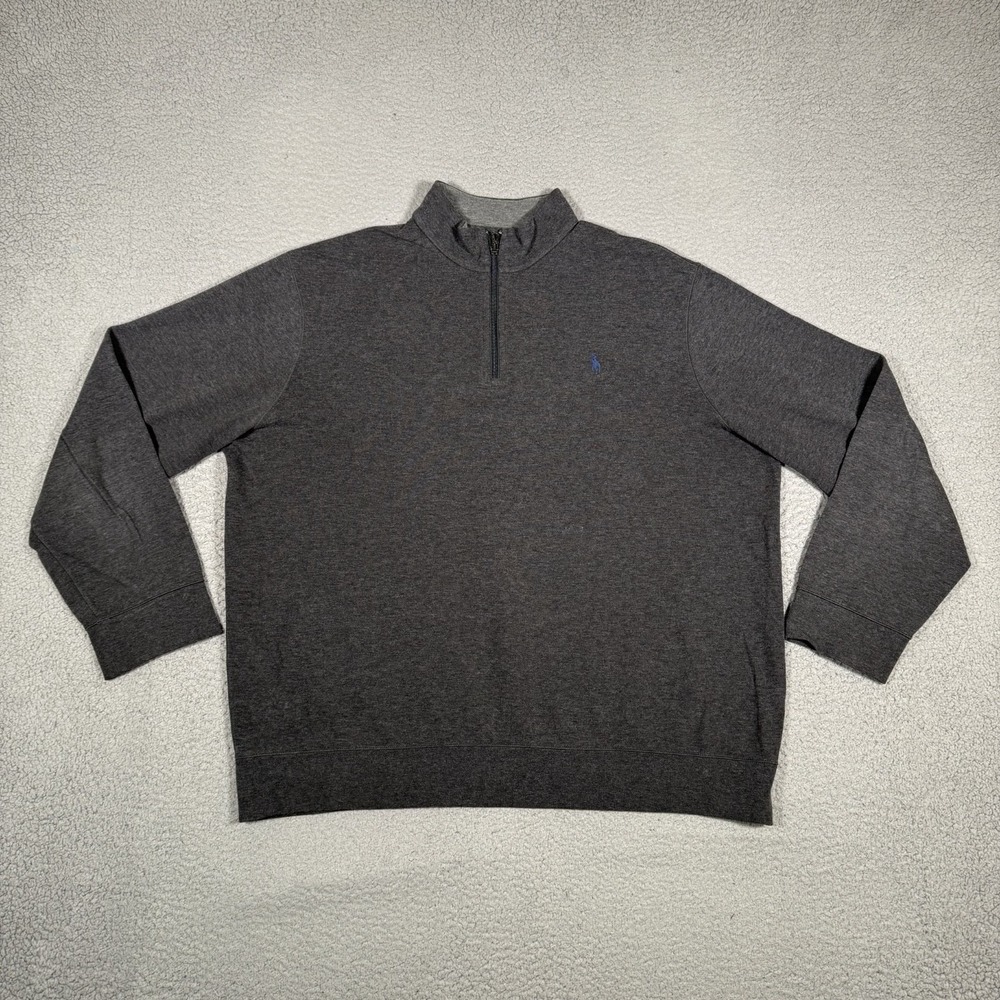 Polo Ralph Lauren Sweater Mens XL Gray 1/4 Zip Pullover Viscose Blend Preppy‎